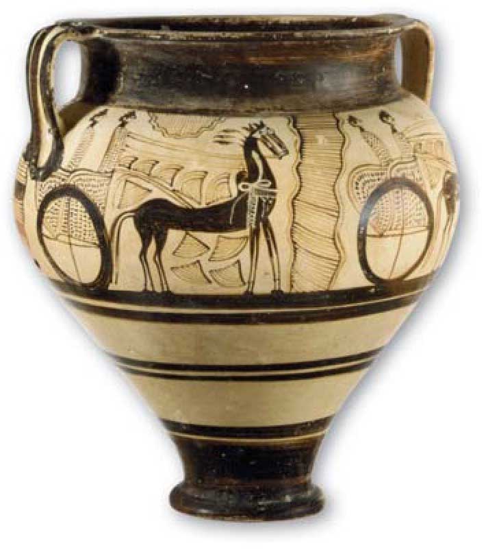 Эллинская терракотовая ваза с изображением колесницы. 1375–1350 годы до нашей эры. Музей Метрополитен, Нью-Йорк (США).