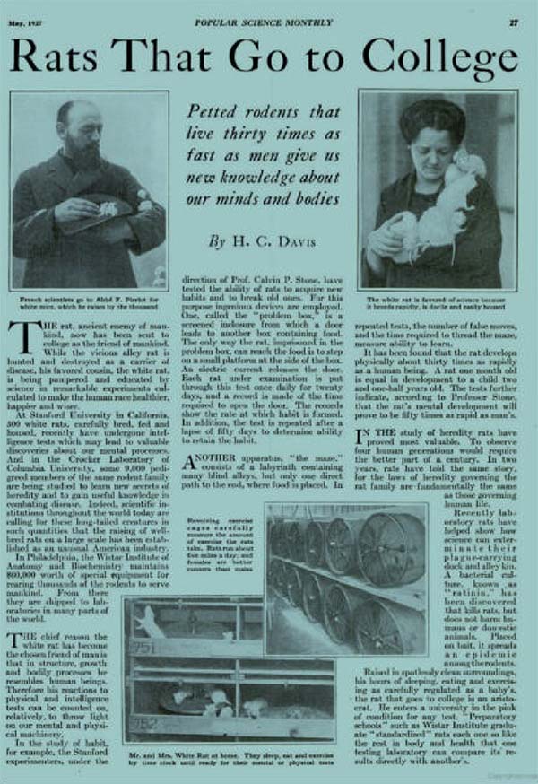 Статья о лабораторных крысах 1927 года